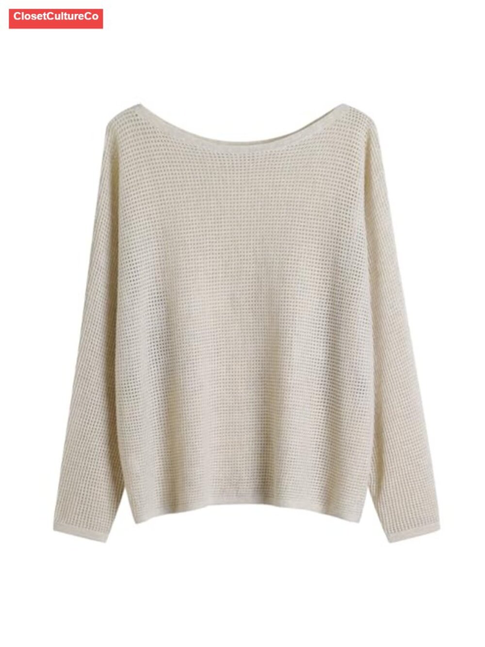 Open Knit Boat Neck Batwing Sleeve Pullover Sweater Womens